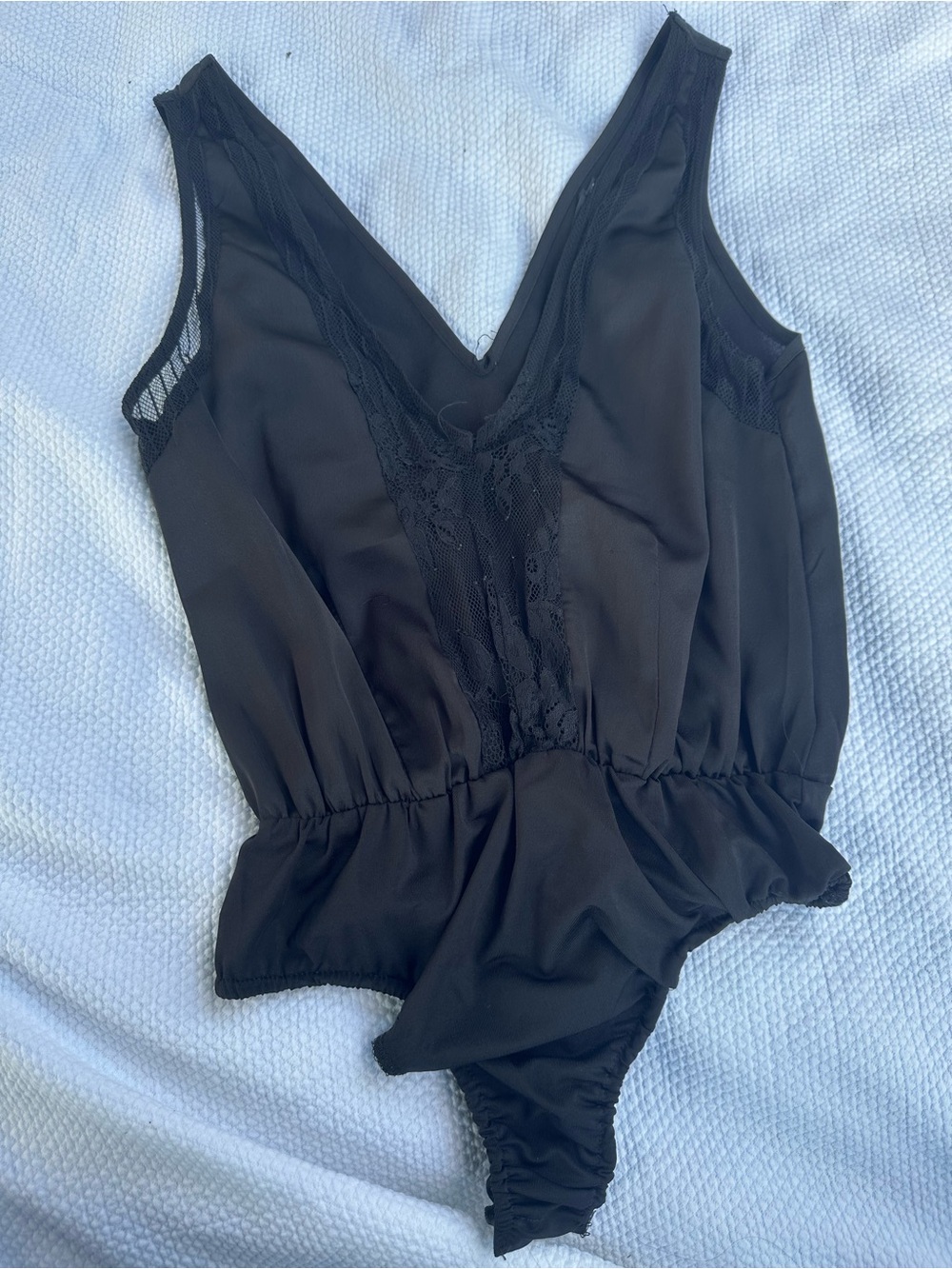 PrettyLittleThing Black Mesh-Trim Bodysuit